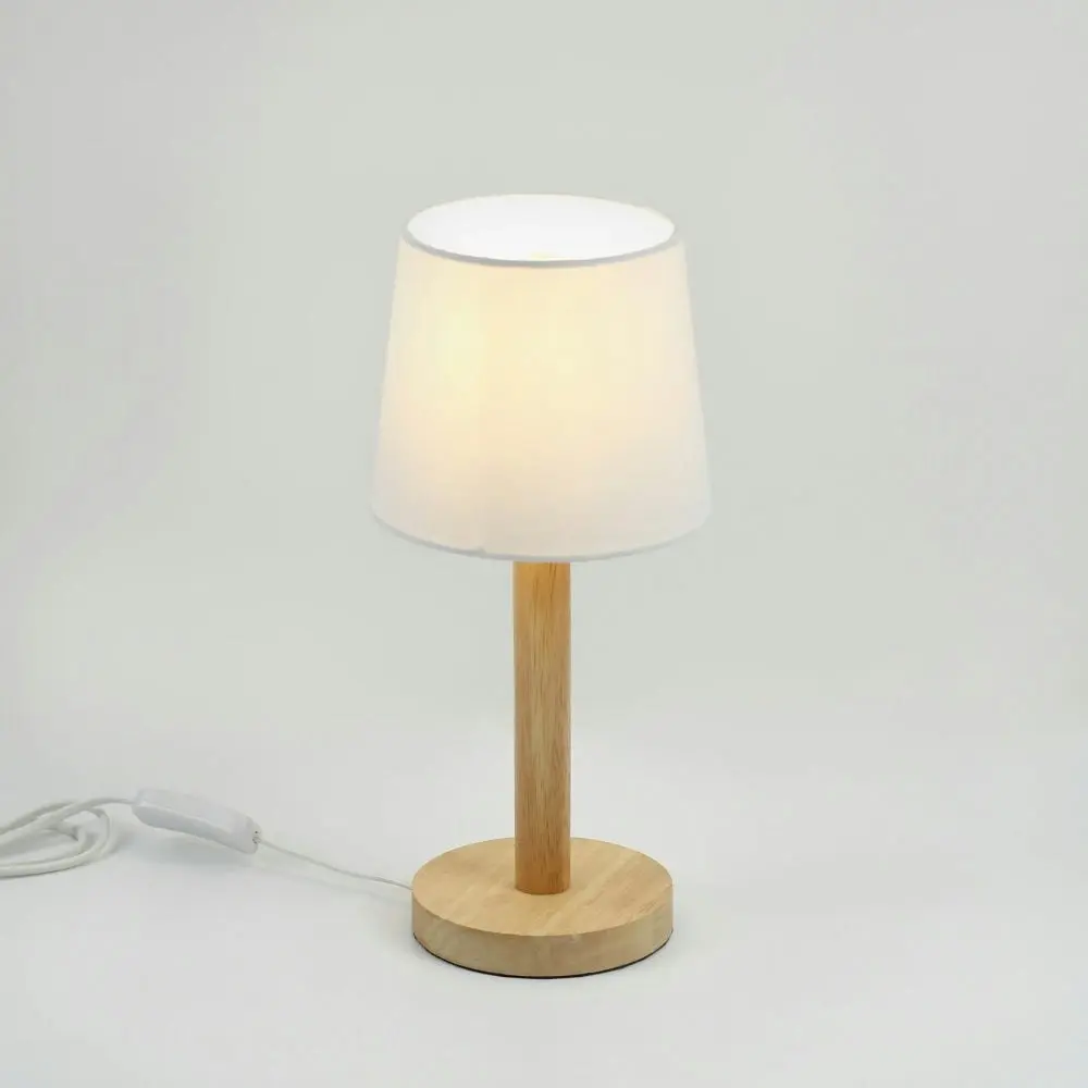 Gloei Duo Set of 2 Contemporary Wooden Table Desk Lamp Light Polyester Shade - White