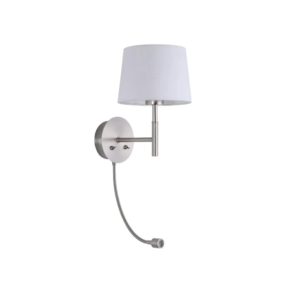 Corvell Slender Arm Wall Light Fabric Shade - Satin Chrome