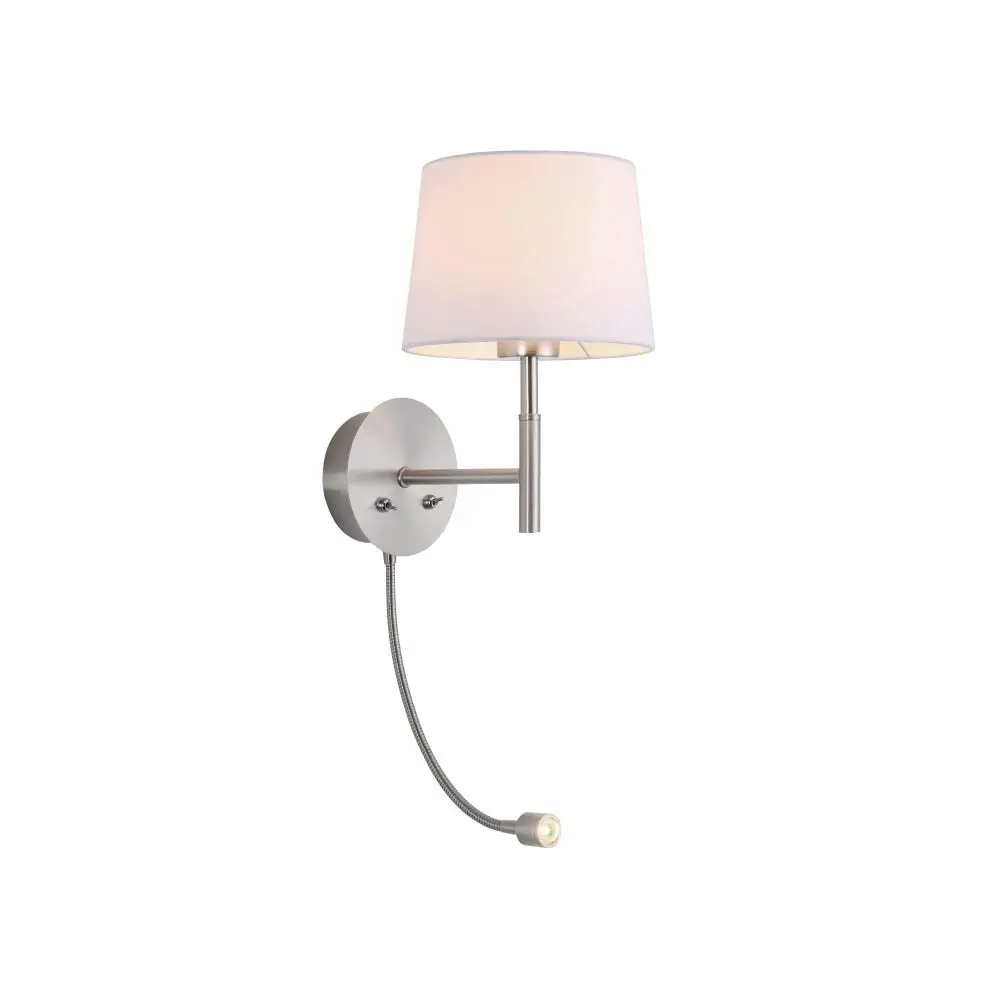 Corvell Slender Arm Wall Light Fabric Shade - Satin Chrome