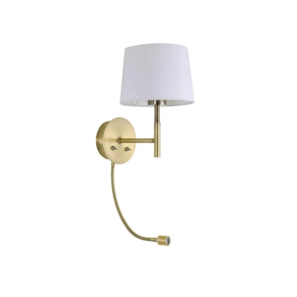 Corvell Slender Arm Wall Light Fabric Shade - Antique Brass