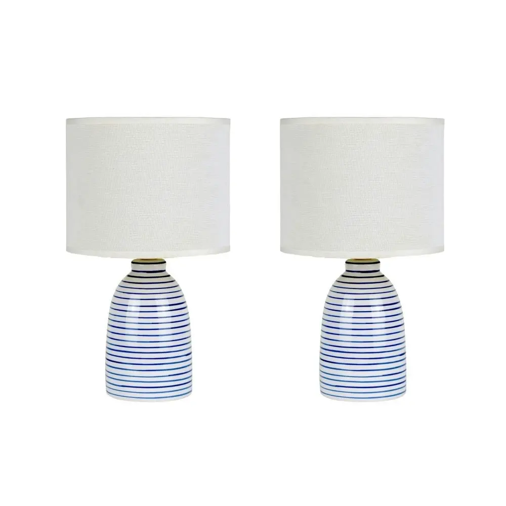 Vibe Way Set of 2 Ceramic Table Lamp Light Linen Shade - Blue and White