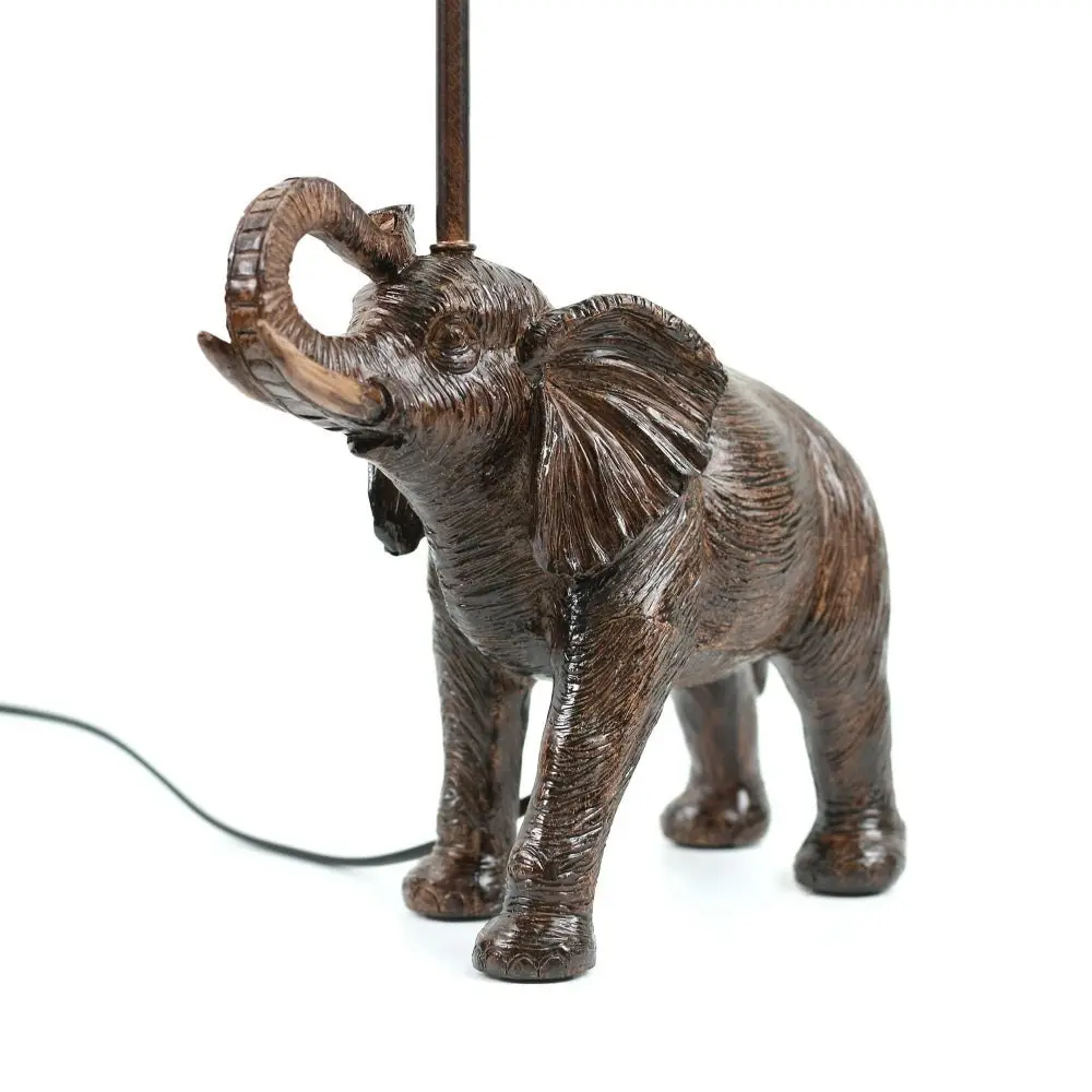 Grant Elephant Trunk Up Accent Table Lamp Light Fabric Shade - Bronze and Brown