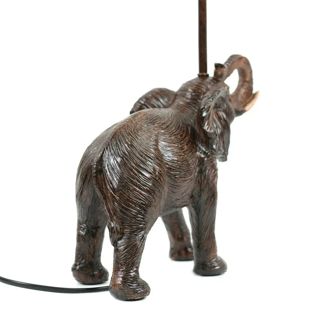 Grant Elephant Trunk Up Accent Table Lamp Light Fabric Shade - Bronze and Brown