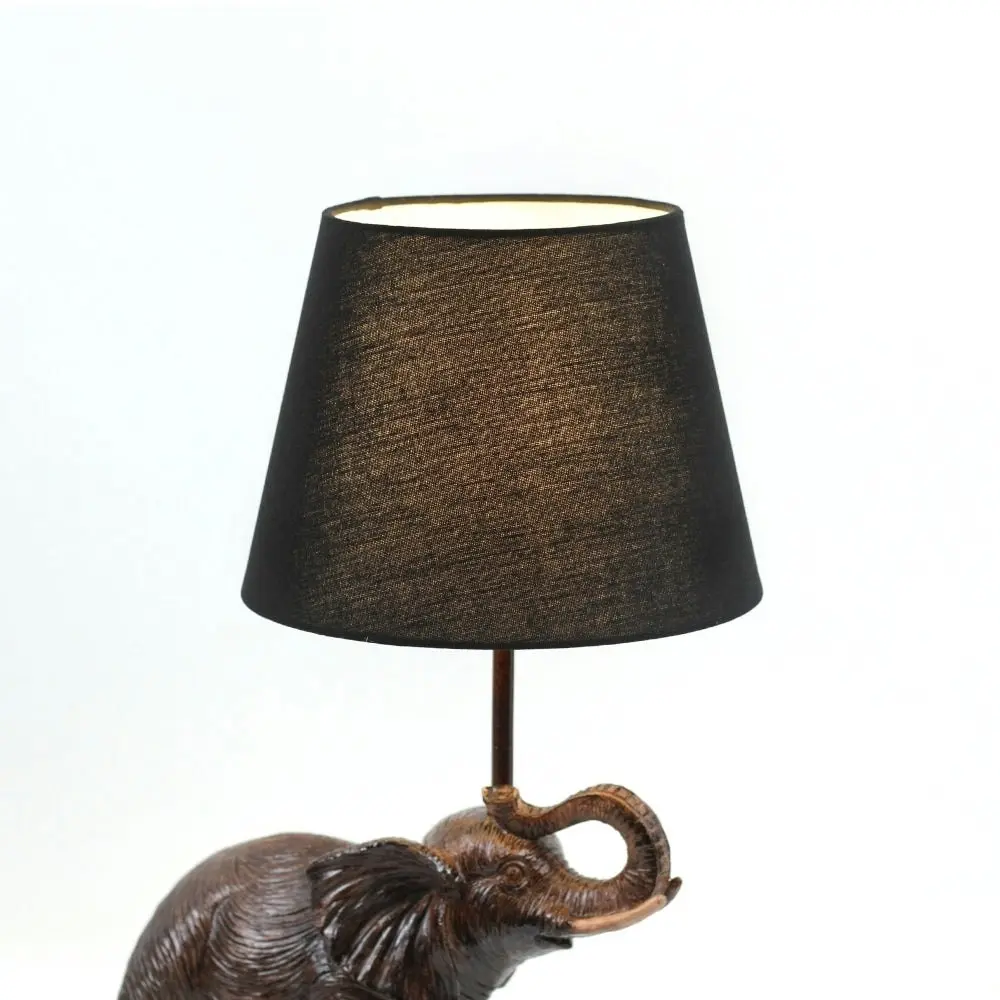 Grant Elephant Trunk Up Accent Table Lamp Light Fabric Shade - Bronze and Brown