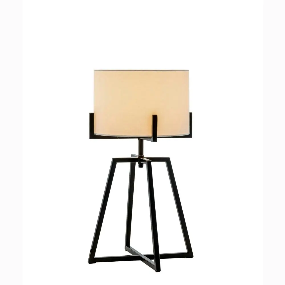 New Oriental Kay Matte Black Square-Edged Metal Dimmable Table Lamp W/ Off White Linen Shade