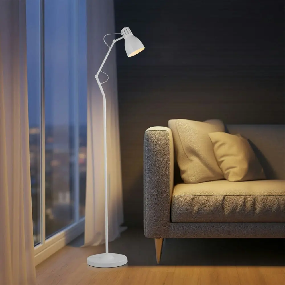 Intense Bright Classic Metal Floor Lamp Reading Light Adjustable Arms Metal Shade - White