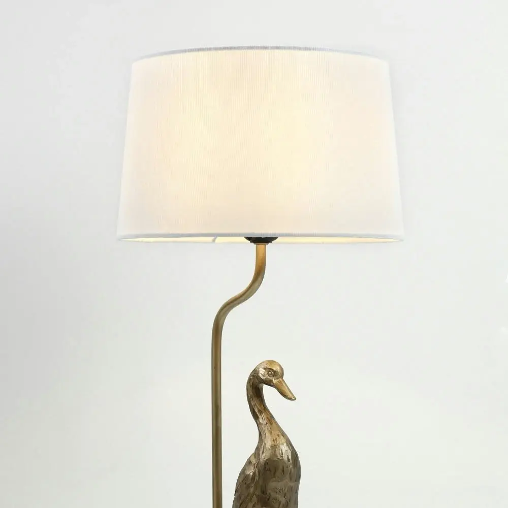 Kasey Standing Duck Table Lamp Light Fabric Shade - Pewter and Cream