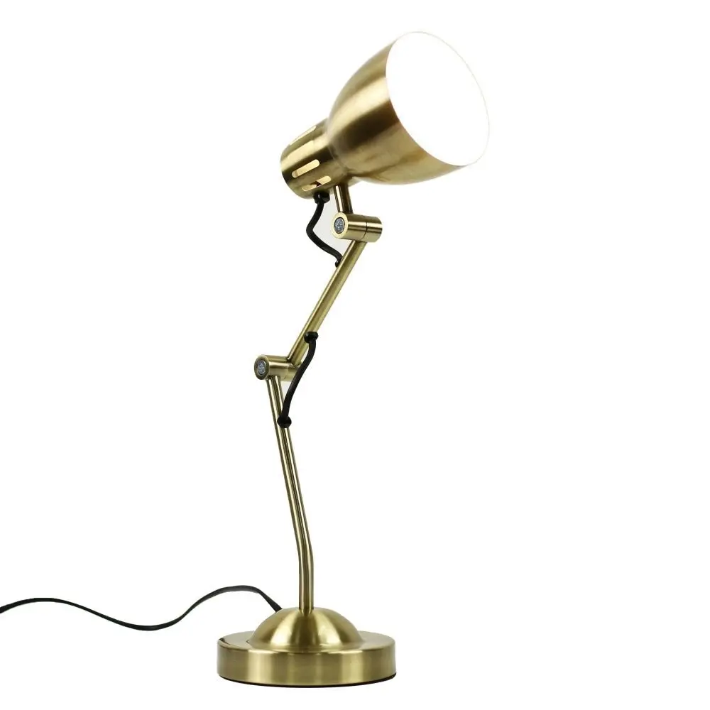 Intense Bright Classic Metal Table Desk Lamp Reading Light Adjustable Arms Metal Shade - Antique Brass