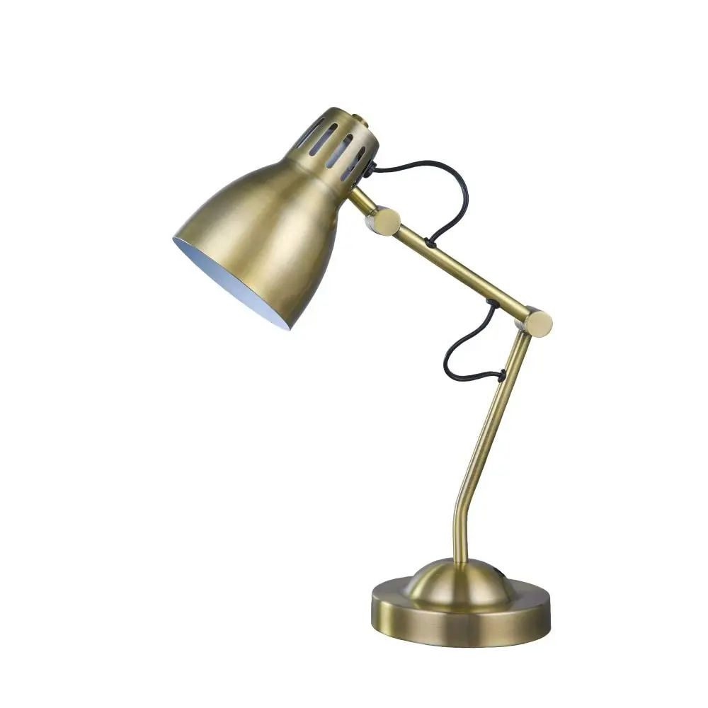 Intense Bright Classic Metal Table Desk Lamp Reading Light Adjustable Arms Metal Shade - Antique Brass