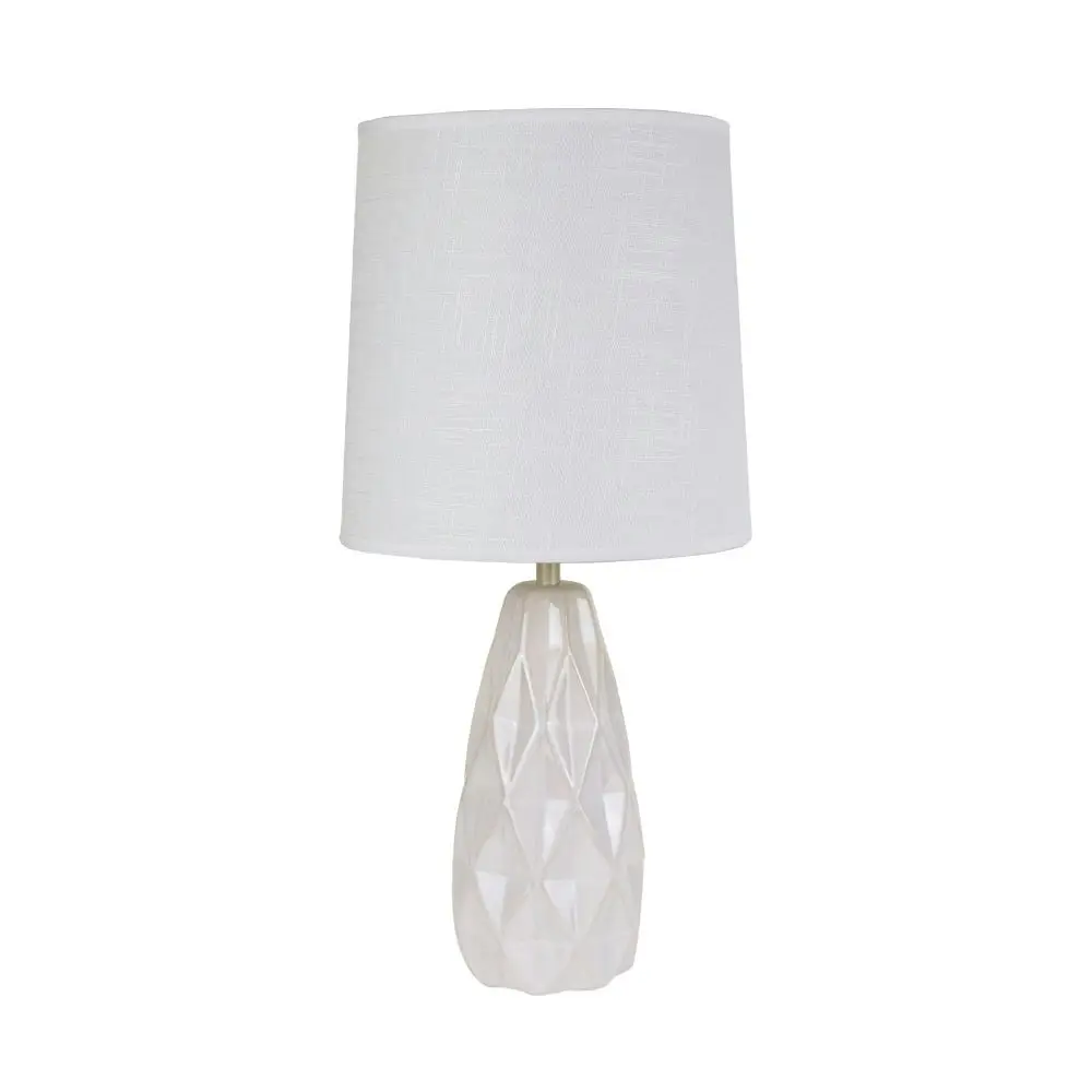 Belyse Modern Textured Ceramic Table Lamp Light Linen Drum Shade - White