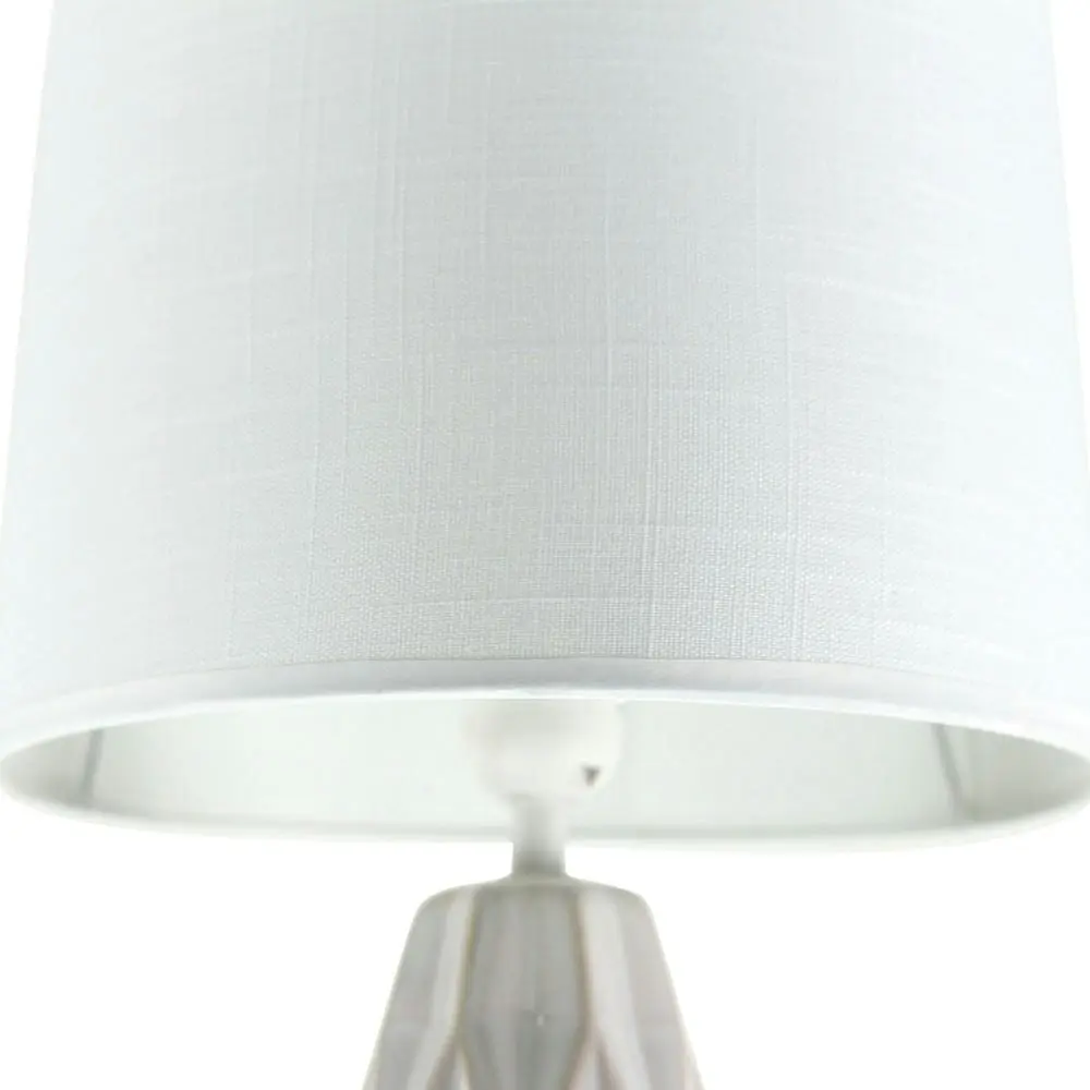 Belyse Modern Textured Ceramic Table Lamp Light Linen Drum Shade - White