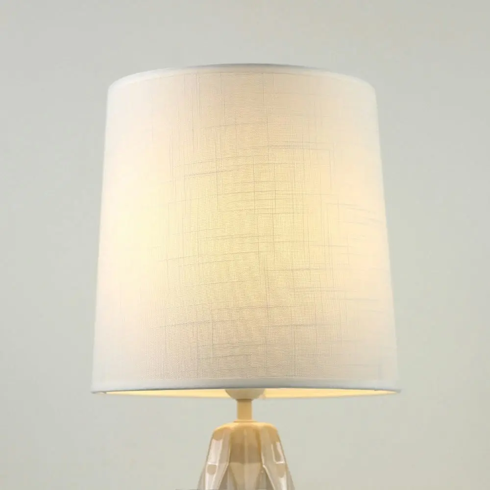 Belyse Modern Textured Ceramic Table Lamp Light Linen Drum Shade - White