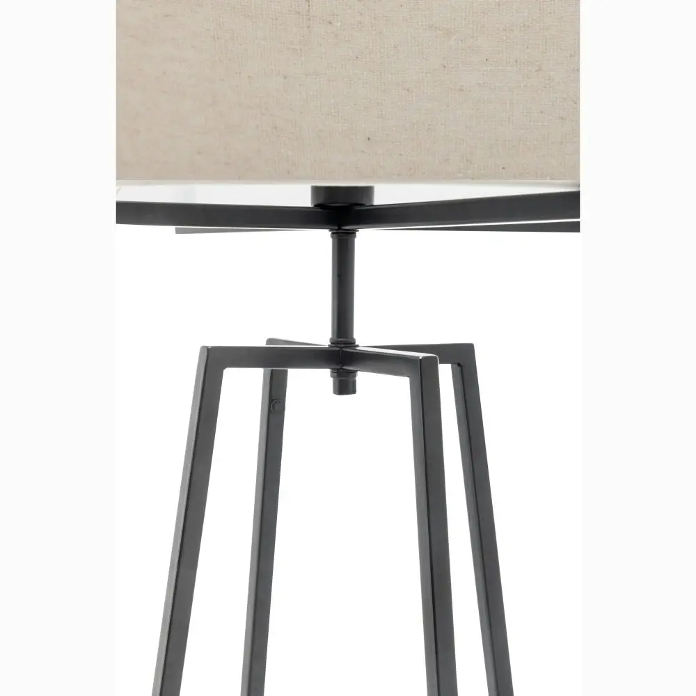 New Oriental Kay Matte Black Square-Edged Metal Dimmable Floor Lamp W/ Off White Linen Shade