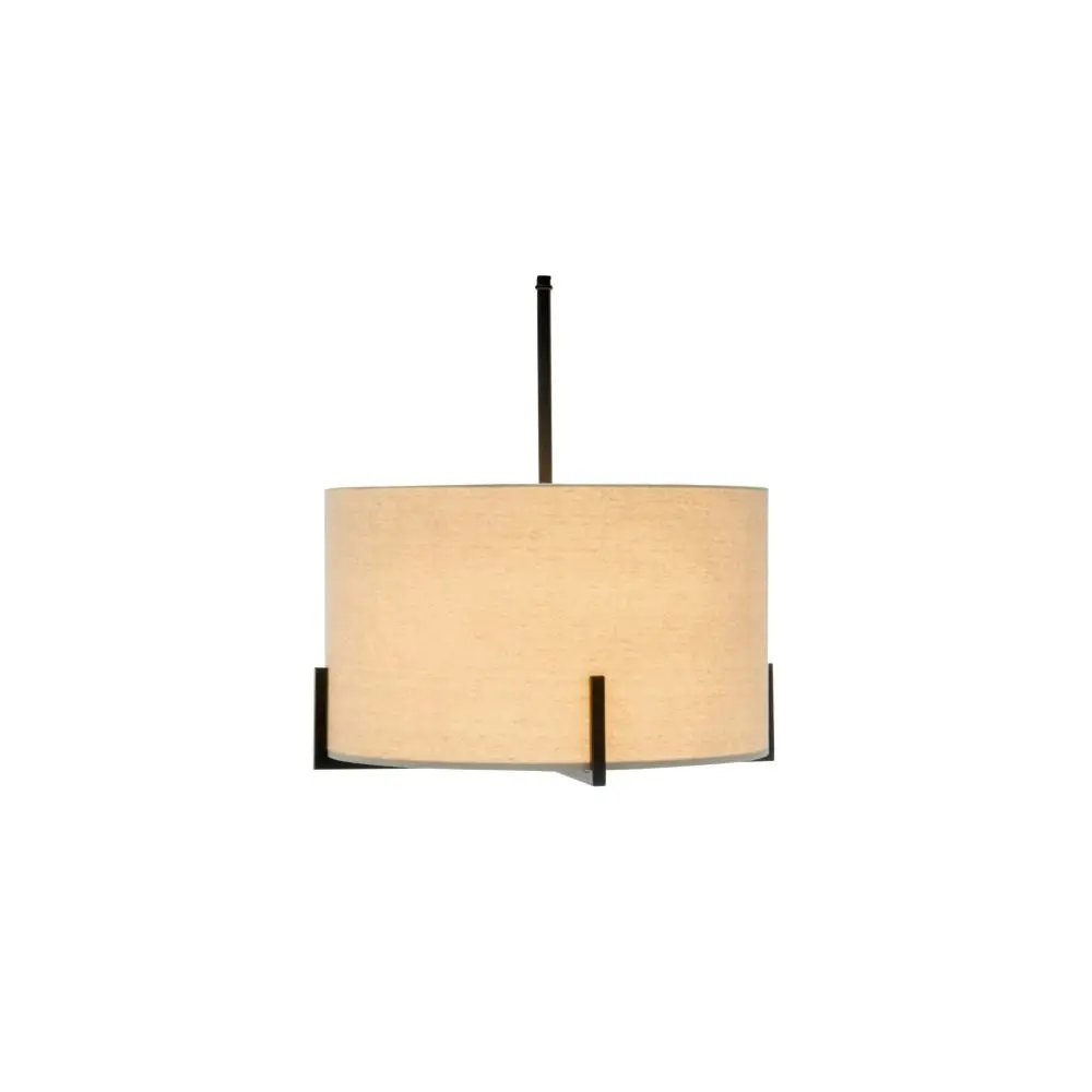 New Oriental Kay Matte Black Square-Edged Metal Pendant Hanging Lamp Off White Linen Shade