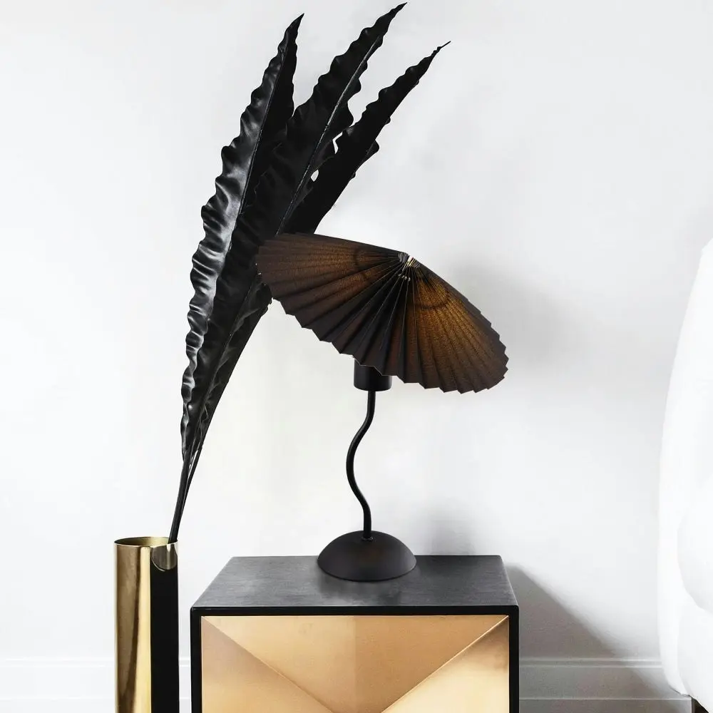 Glow Life Pleated Fabric Umbrella Shade Elegant Table Lamp Light - Black Color