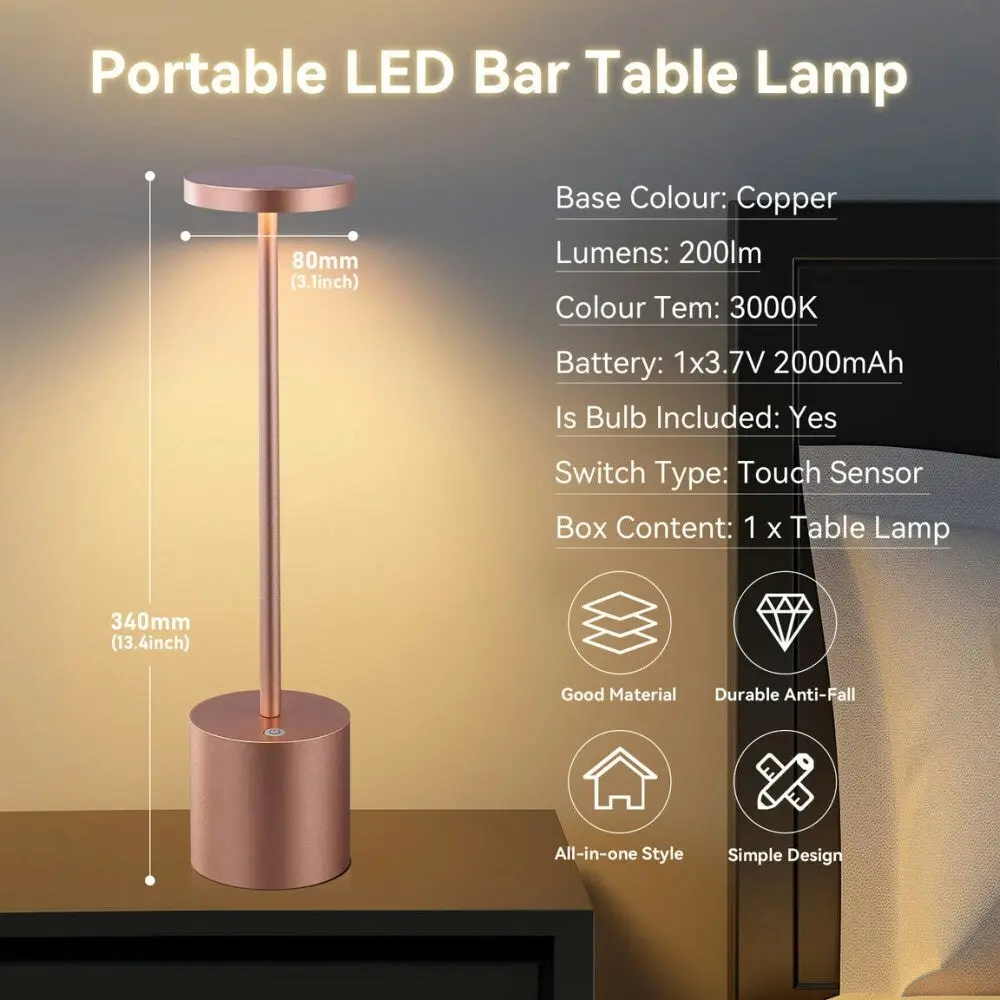 Neona Portable LED Kitchen Bar Single Pendant Light - Copper