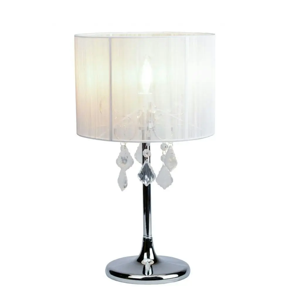 Venice Crystal Droplets Table Desk Lamp Chrome Base - White String Shade