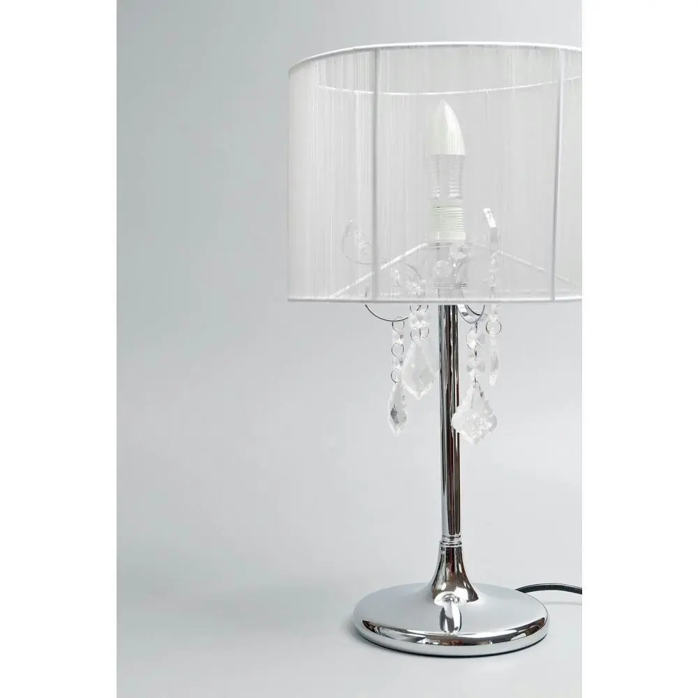 Venice Crystal Droplets Table Desk Lamp Chrome Base - White String Shade