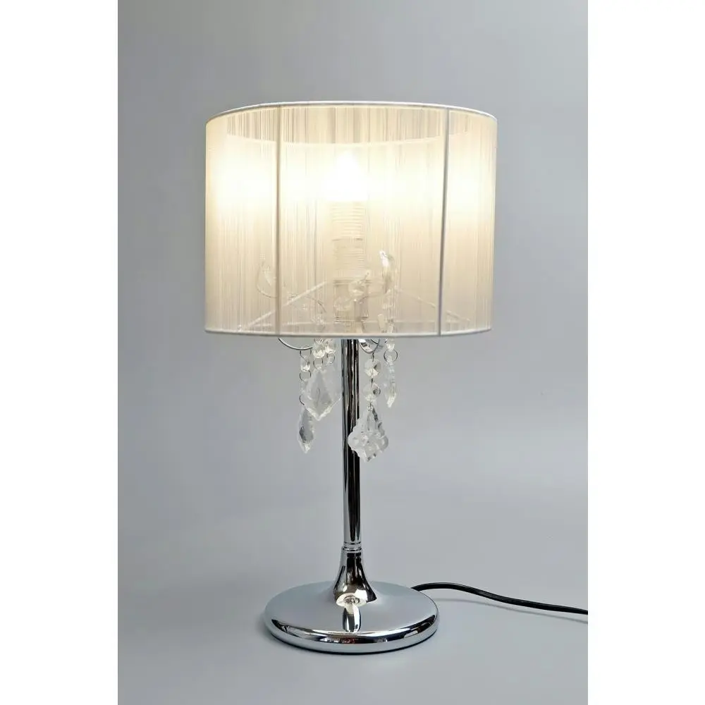 Venice Crystal Droplets Table Desk Lamp Chrome Base - White String Shade