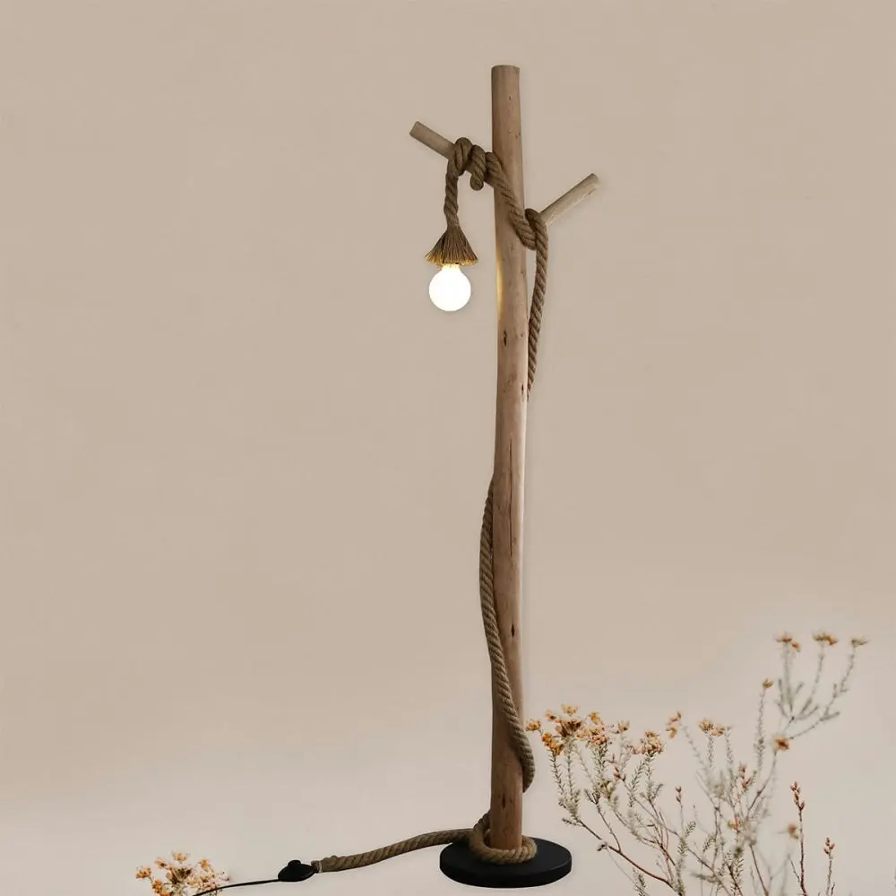 Birk Minimalist Wood Hanger Floor Lamp Light Natural