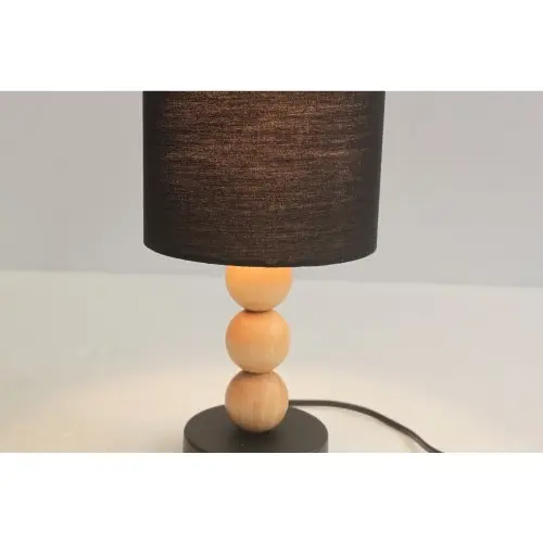 Bobo Small Table Desk Lamp Metal Base Wooden Body Fabric Shade - Black