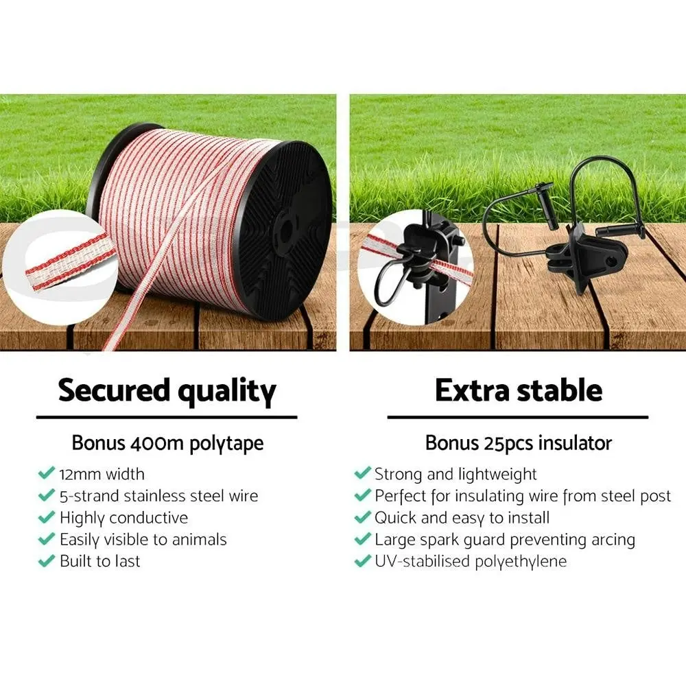 Electric Fence Wire 400M Tape Fencing Roll Energiser Poly Stainless Steel