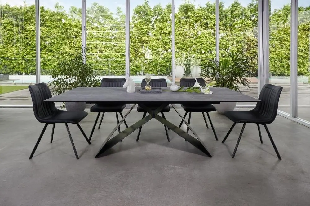 Raimon Furniture Odette Rectangular Dining Table 210cm - Black Metal Frame - Shadow Grey Ceramic