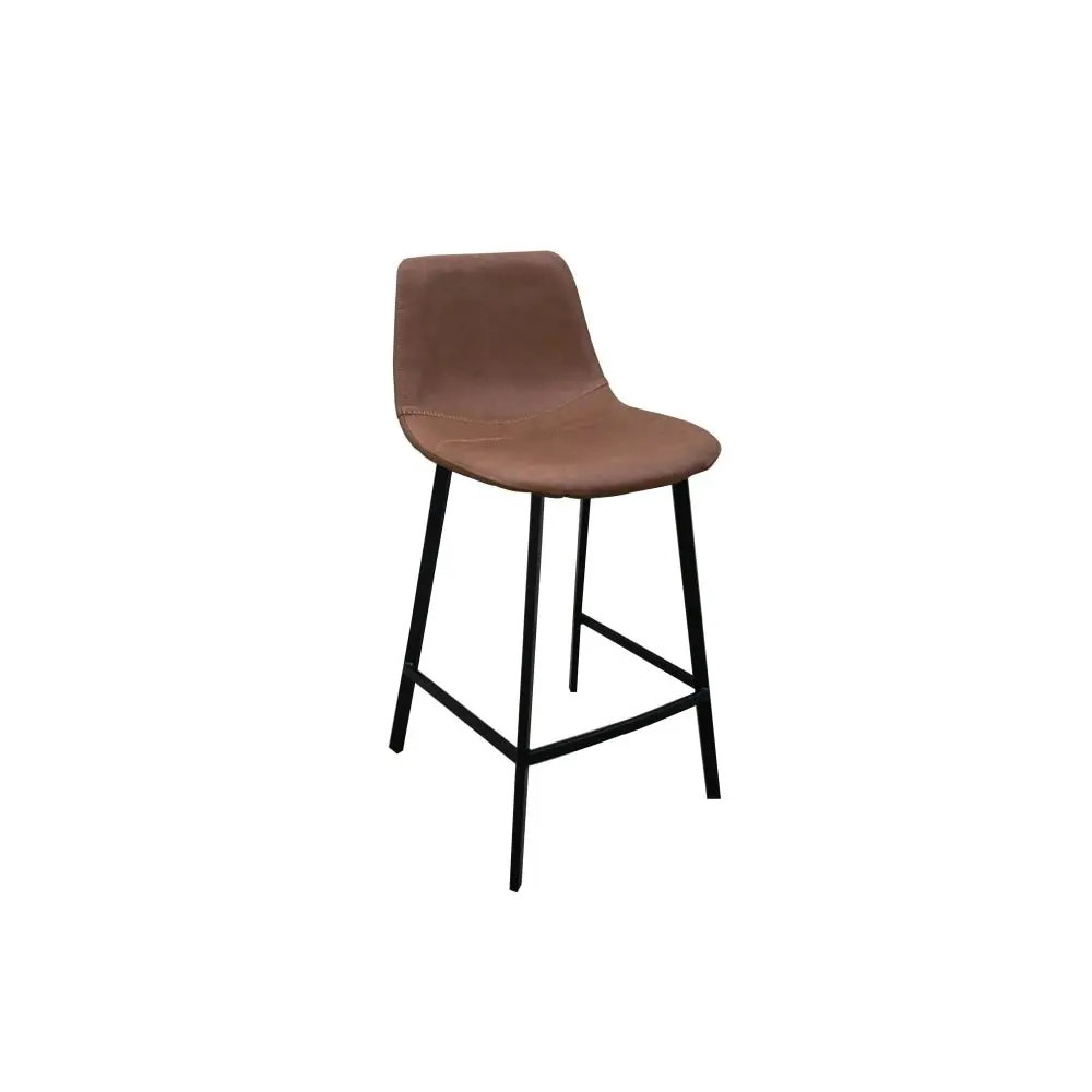 Raimon Furniture Set of 2 Gordon Faux Leather Bar Stool 66cm - Black Metal Legs - Cognac