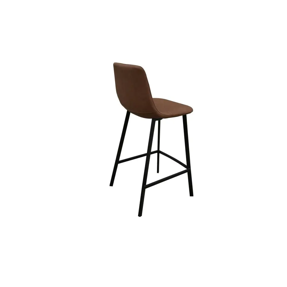 Raimon Furniture Set of 2 Gordon Faux Leather Bar Stool 66cm - Black Metal Legs - Cognac