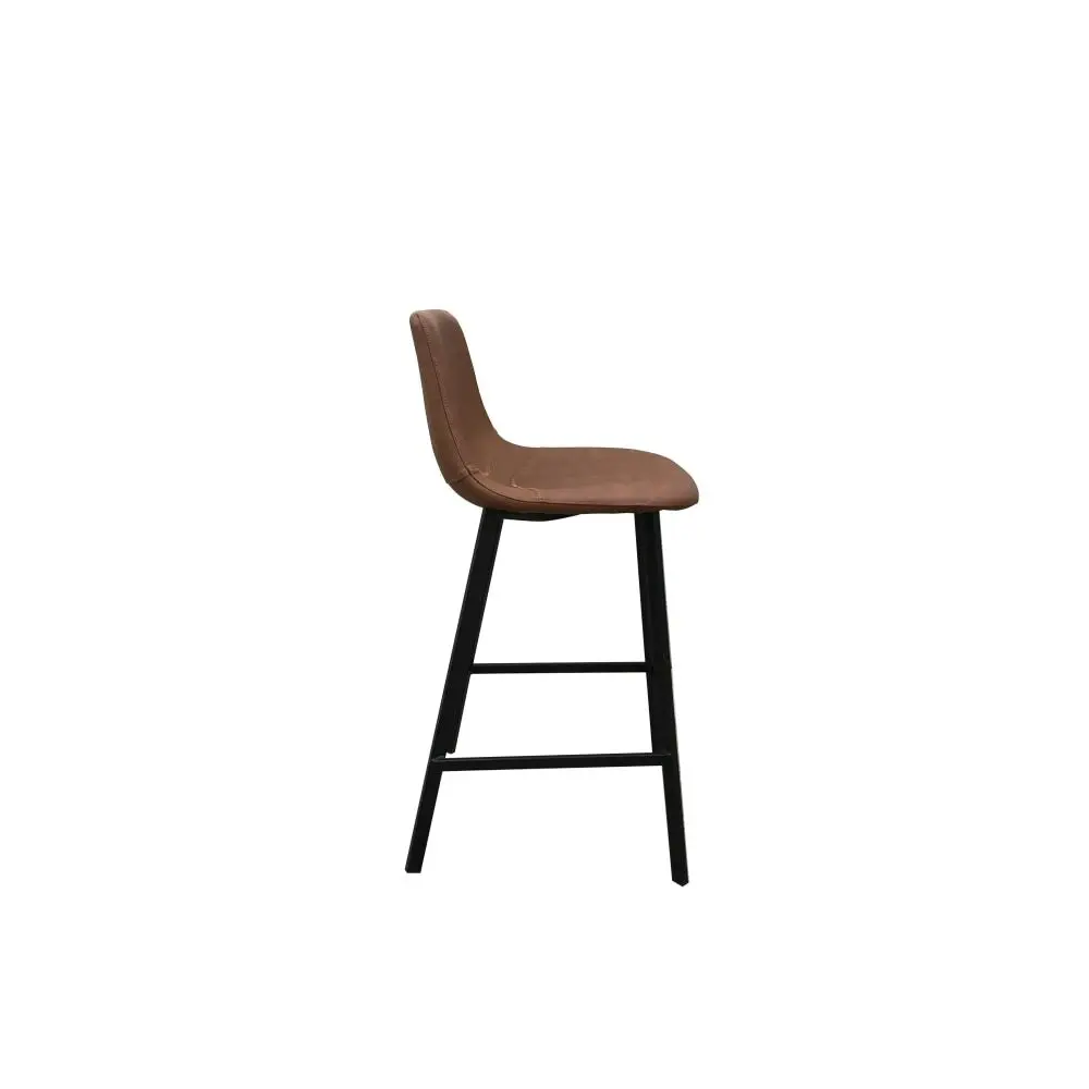 Raimon Furniture Set of 2 Gordon Faux Leather Bar Stool 66cm - Black Metal Legs - Cognac