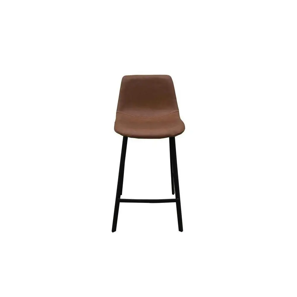 Raimon Furniture Set of 2 Gordon Faux Leather Bar Stool 66cm - Black Metal Legs - Cognac