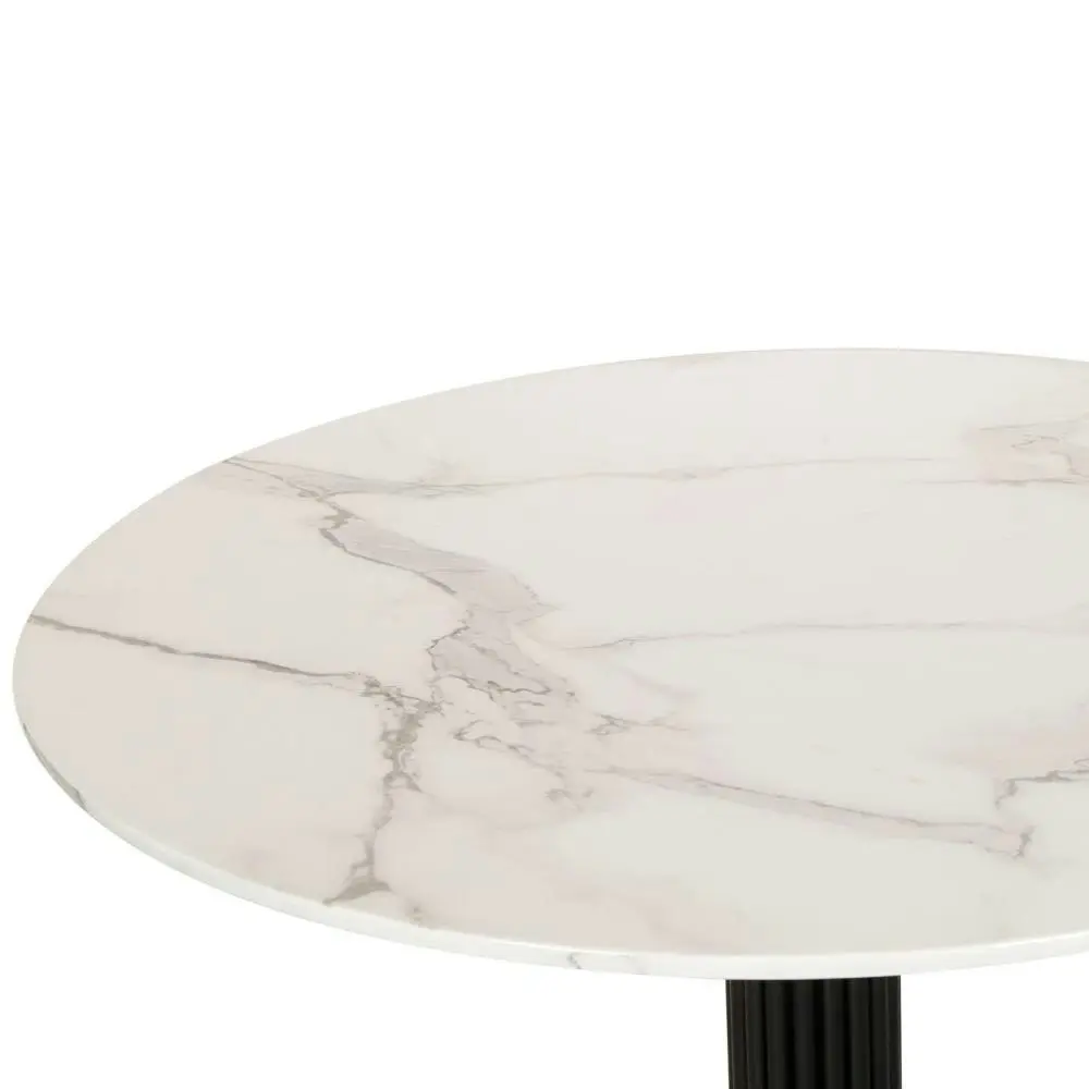 Raimon Furniture Rafael Round Dining Table With Marble Effect 90cm - Black Metal Frame - White Sevella