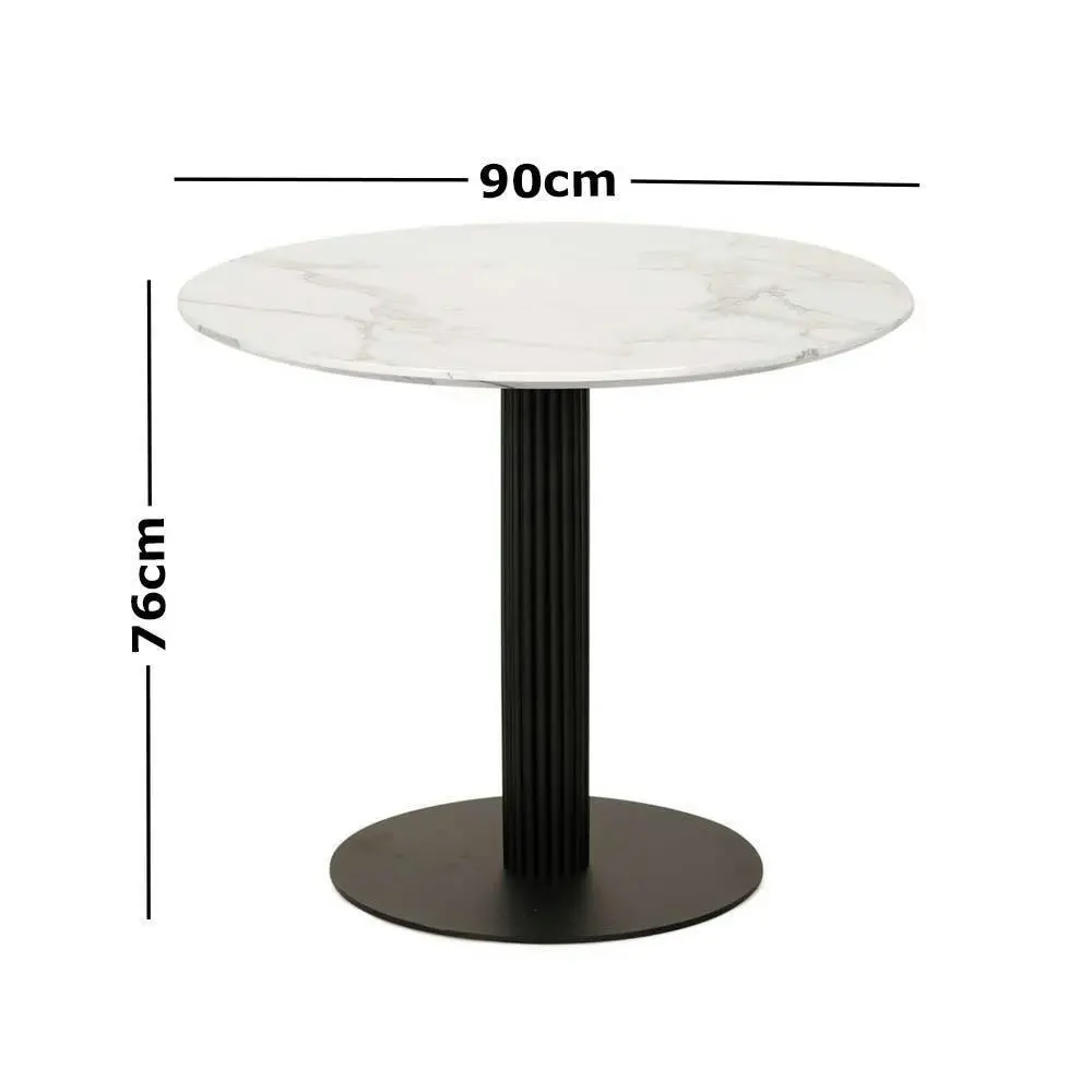 Raimon Furniture Rafael Round Dining Table With Marble Effect 90cm - Black Metal Frame - White Sevella