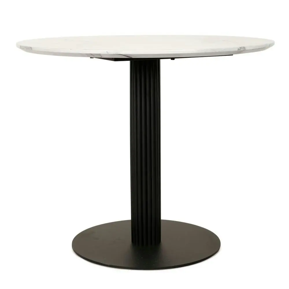 Raimon Furniture Rafael Round Dining Table With Marble Effect 90cm - Black Metal Frame - White Sevella