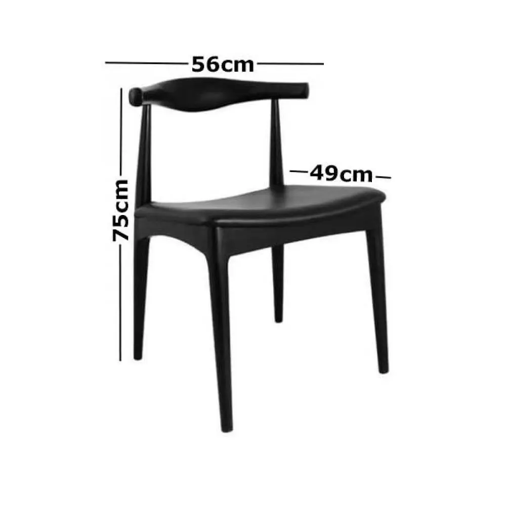 Set of 2 - Hans Wegner Replica CH20 Elbow Dining Chair - Black Frame - Black