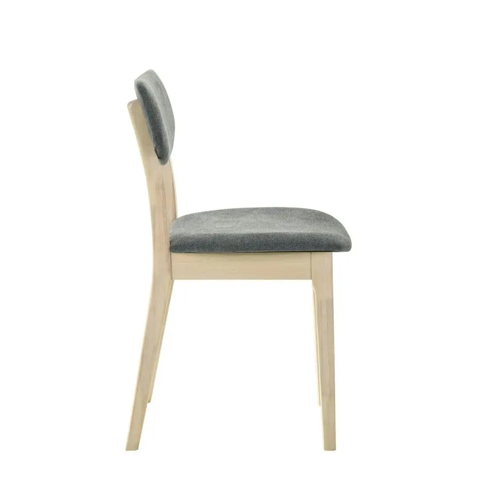 Set Of 2 Soye Wooden Fabric Kitchen Dining Chair - White Washed Oak & Grey