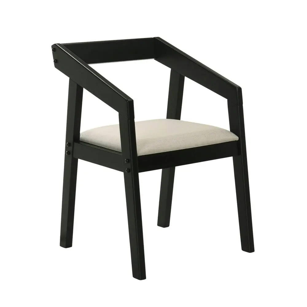 Set Of 2 Nico Fabric Wooden Kitchen Dining Chair Armchair - Black & Beige