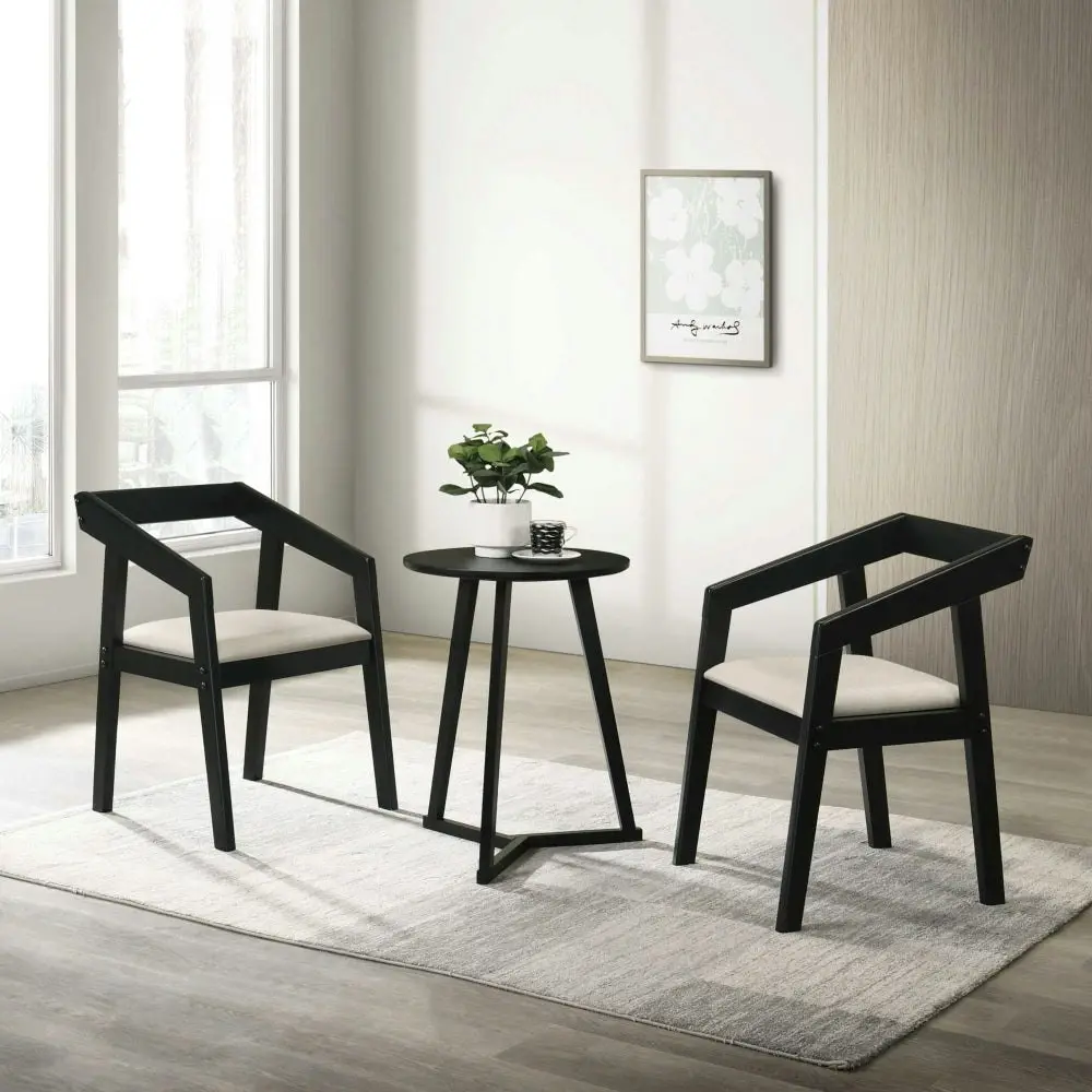 Set Of 2 Nico Fabric Wooden Kitchen Dining Chair Armchair - Black & Beige