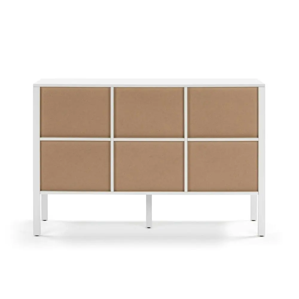 Design Square Lucien Sideboard Buffet Unit Storage Cabinet W/ 3-Doors - White/Rattan