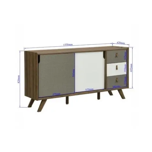 Design Square Kruz Buffet Unit Sideboard Storage Cabinet W/ 2-Doors 3-Drawers - Walnut