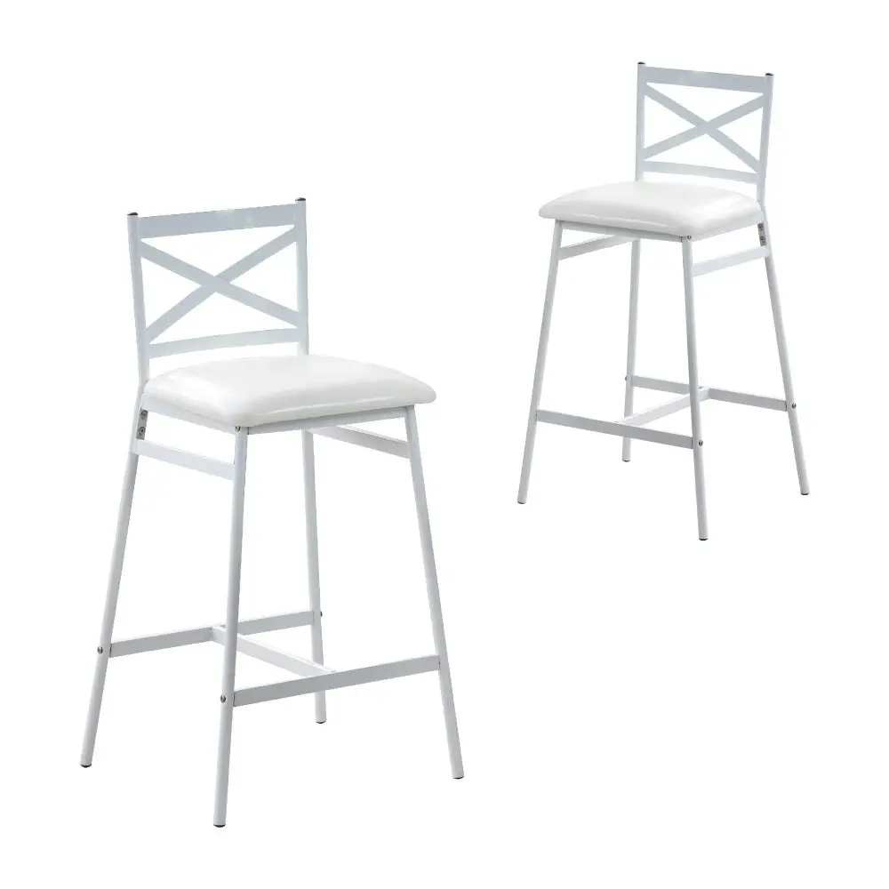 Set Of 2 Connie Metal Frame PU Seat Kitchen Counter Bar Stool - White