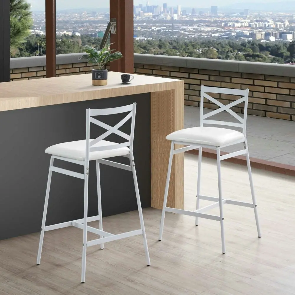 Set Of 2 Connie Metal Frame PU Seat Kitchen Counter Bar Stool - White