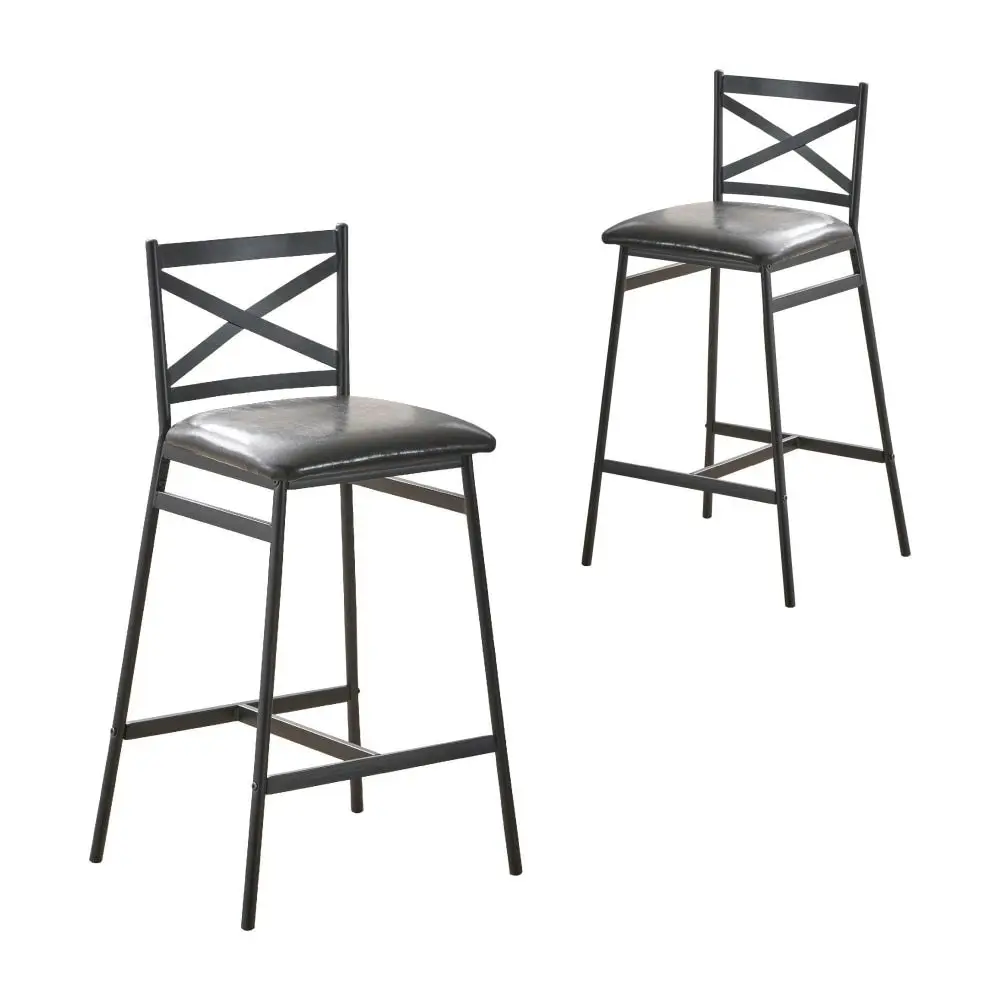 Set Of 2 Connie Metal Frame PU Seat Kitchen Counter Bar Stool - Black