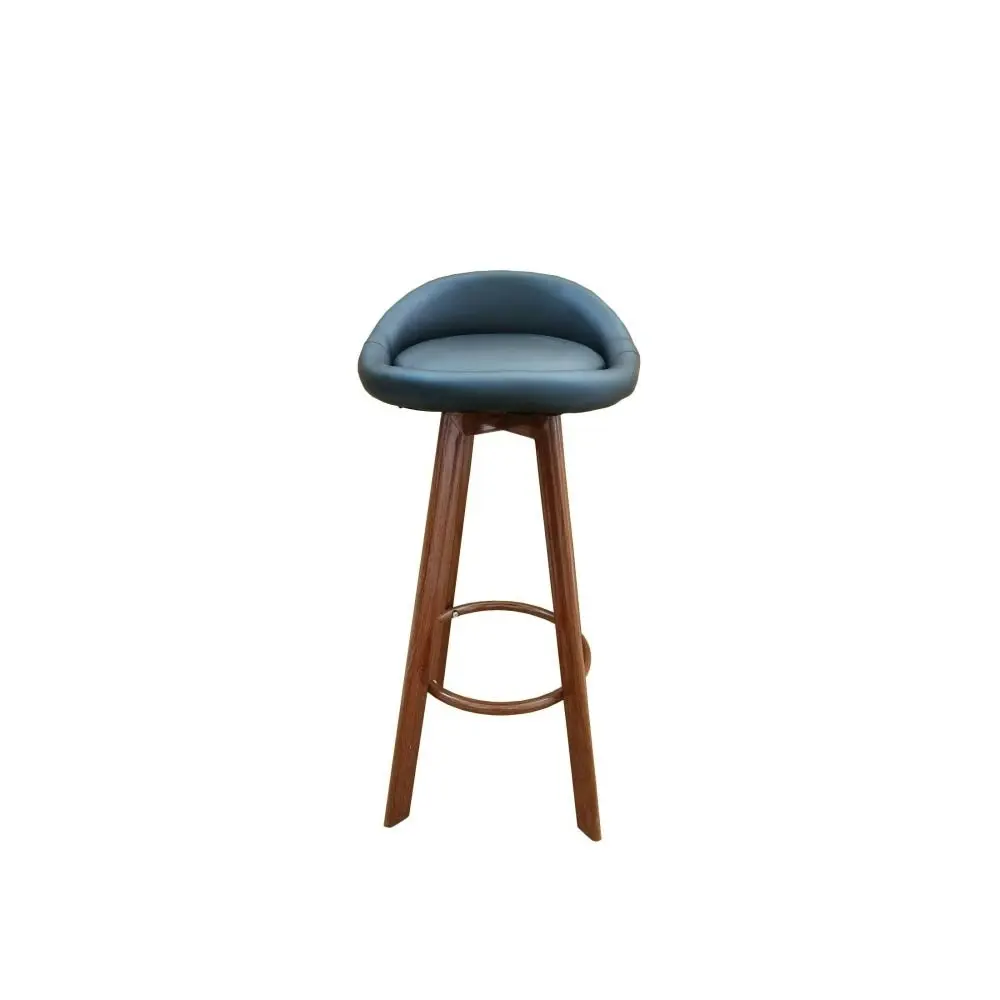 Design Square Set of 4 Faux Leather Kitchen Counter Bar Stool Wooden Legs - Black & Walnut