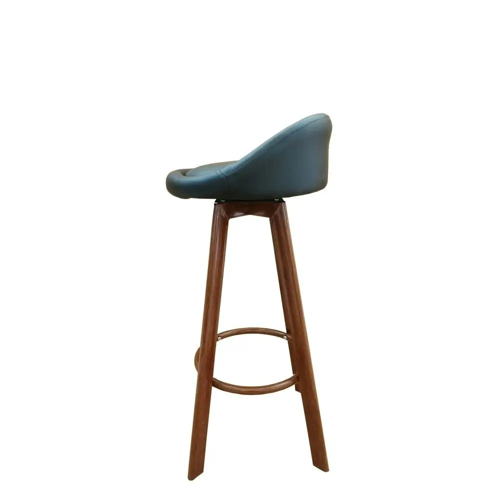 Design Square Set of 4 Faux Leather Kitchen Counter Bar Stool Wooden Legs - Black & Walnut