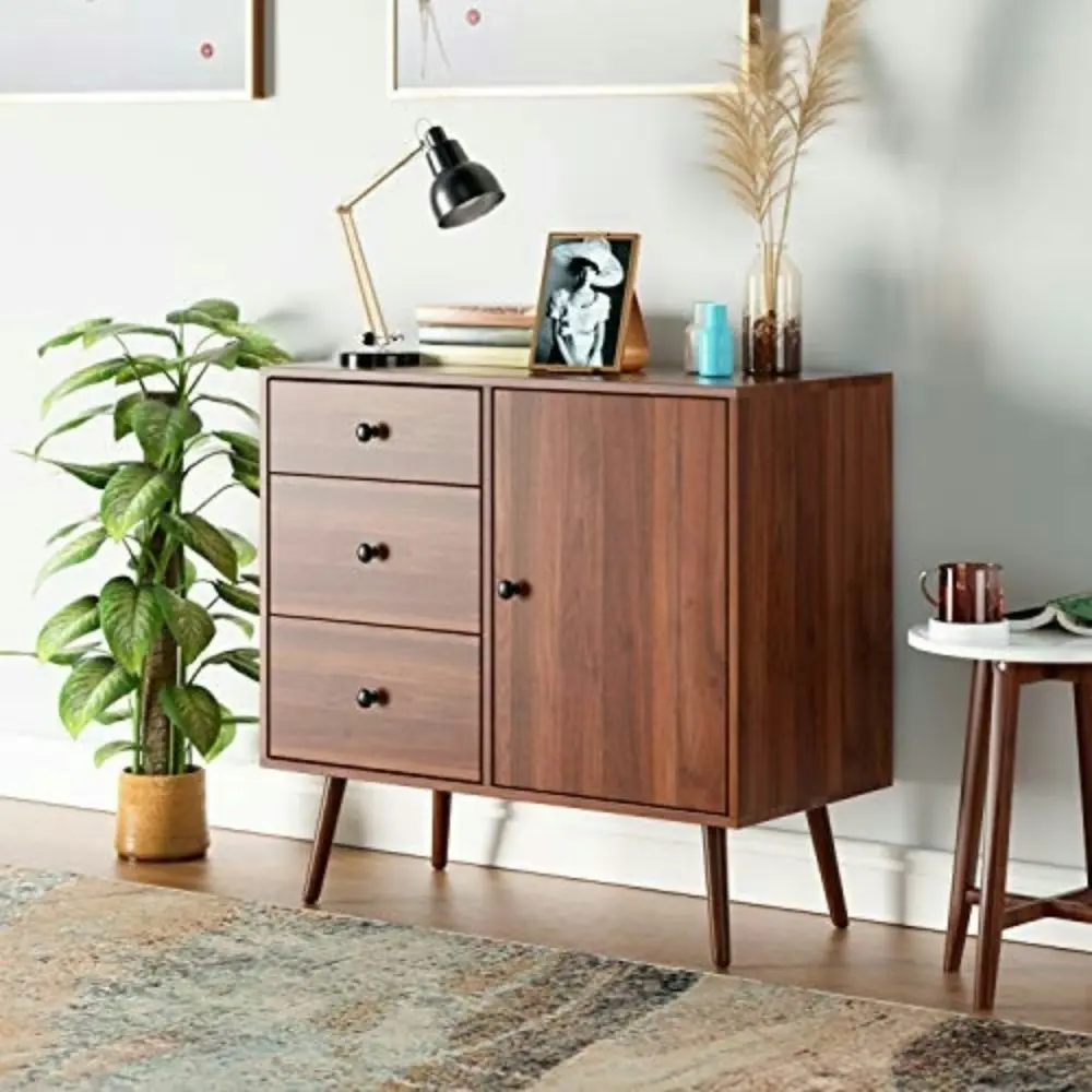 Design Square Classic Sideboard Buffet Unit Lowboy Storage Cabinet - Walnut