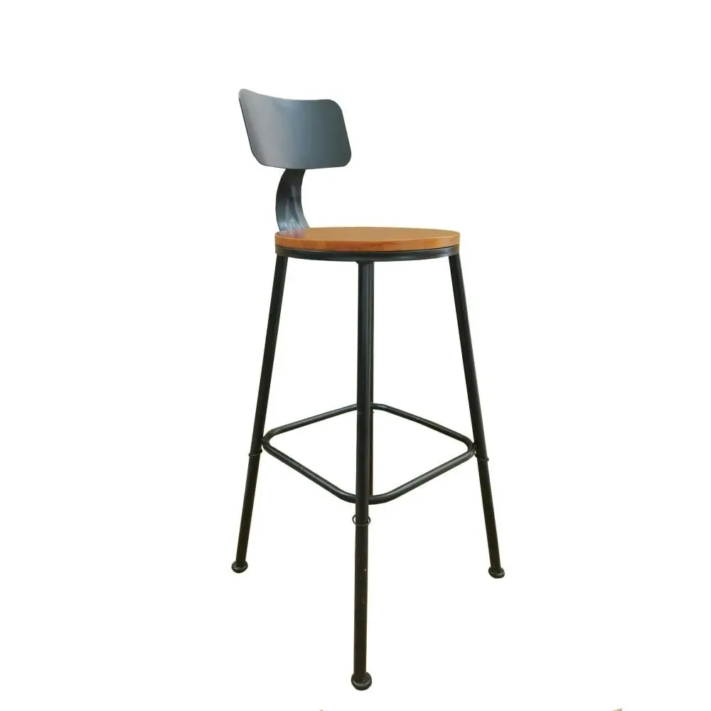 Design Square Set Of 4 Industrial Kitchen Bar stool Wooden Seat Metal Frame - Black