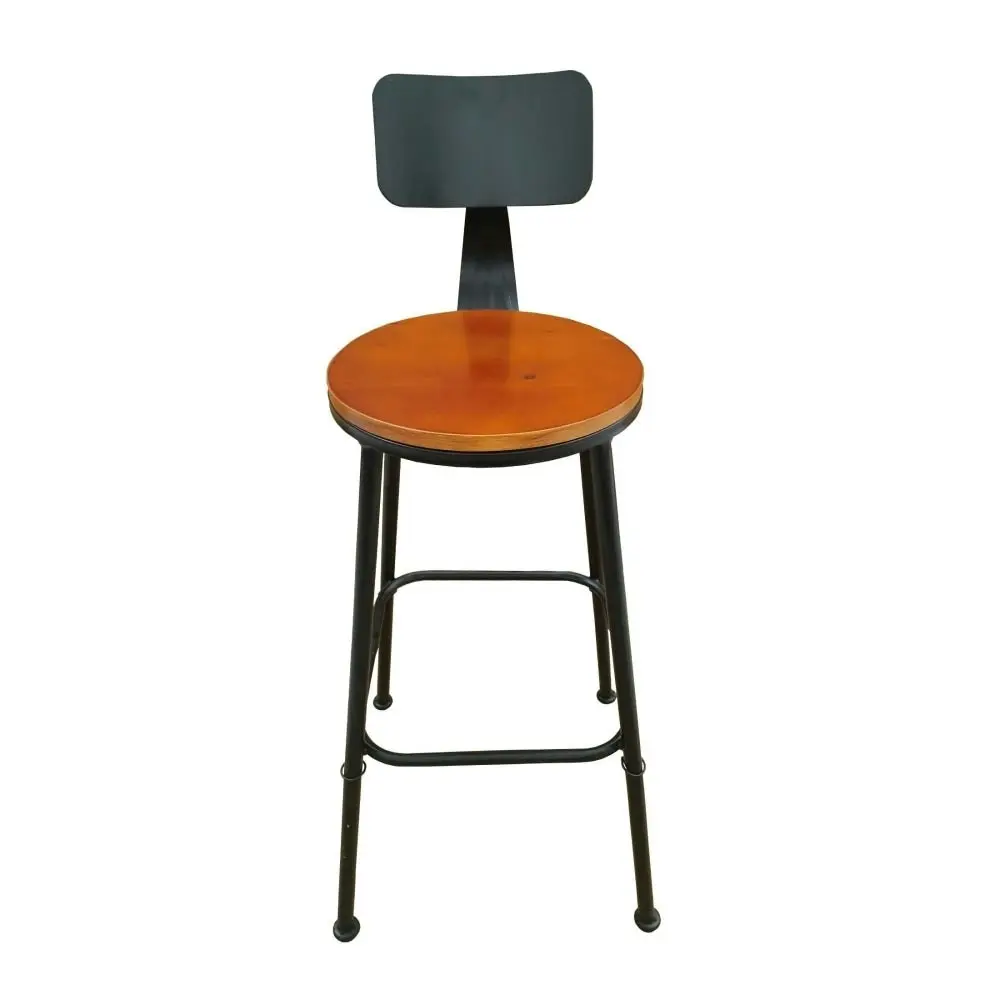 Design Square Set Of 4 Industrial Kitchen Bar stool Wooden Seat Metal Frame - Black