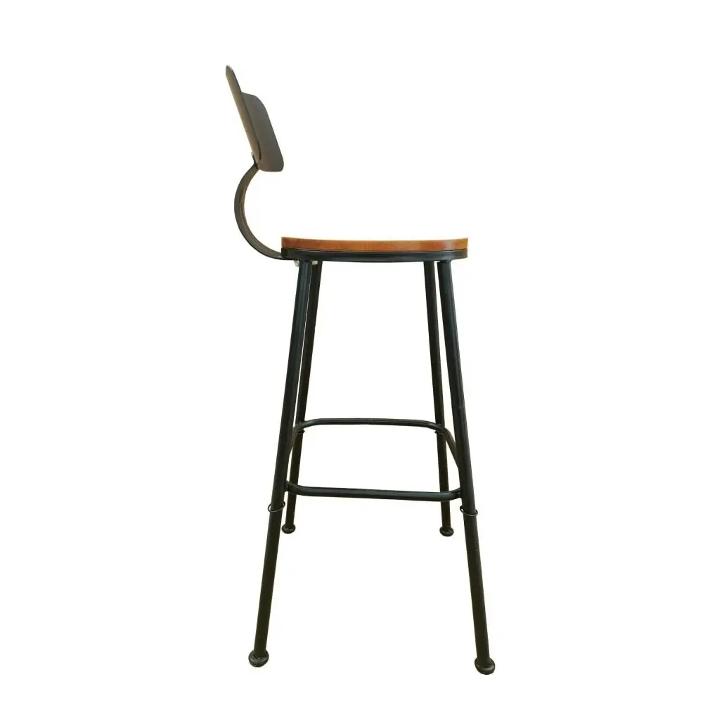 Design Square Set Of 4 Industrial Kitchen Bar stool Wooden Seat Metal Frame - Black