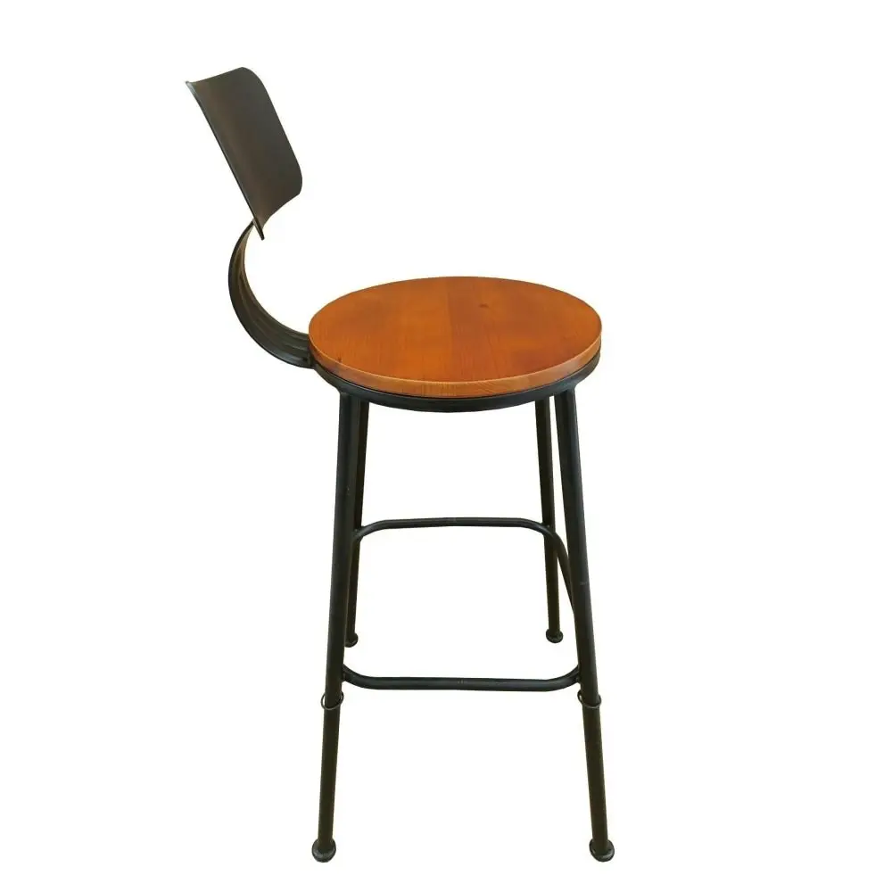 Design Square Set Of 4 Industrial Kitchen Bar stool Wooden Seat Metal Frame - Black